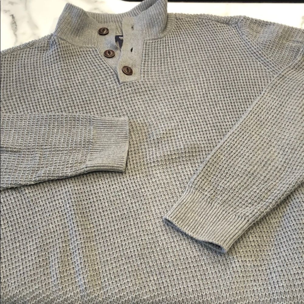 Gap Button Up Mock Neck Knit Sweater Sz. L